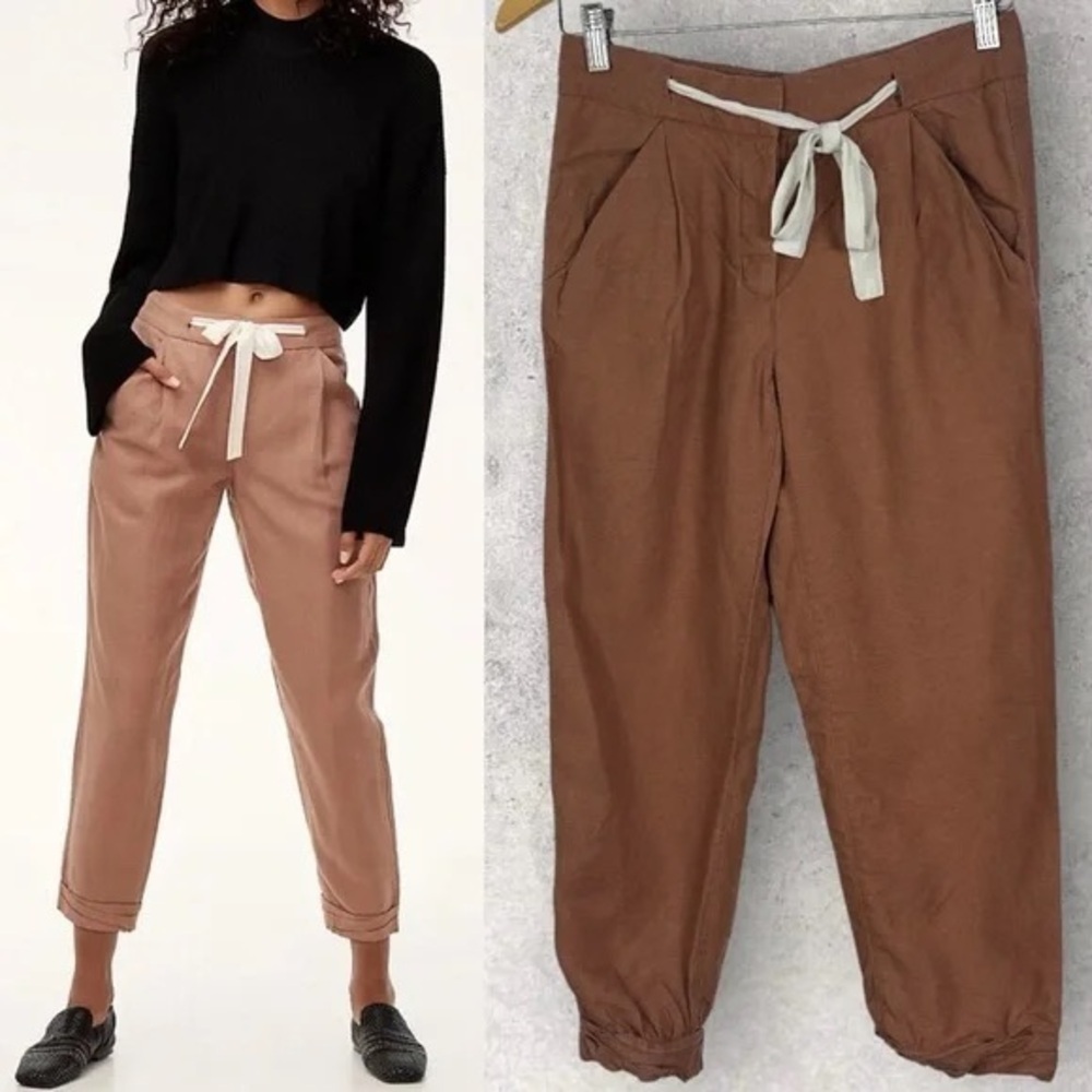 Aritzia Wilfred Sz 4 Allant Linen Blend Neutral Cuffed Pants